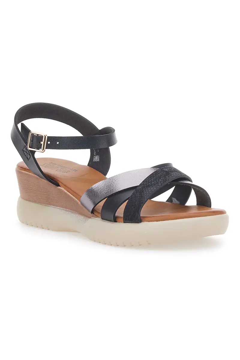 Sandali con zeppa bassa e fasce nere incrociate PITTARELLO SUN FW10172 [NERO] miniatura 2