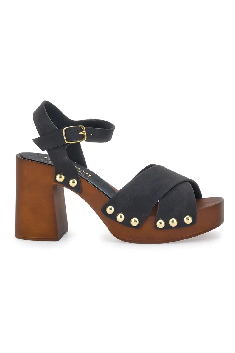 Zoccoli Sandali Neri Con Tacco 9 Cm Pittarello 8507 [NERO]