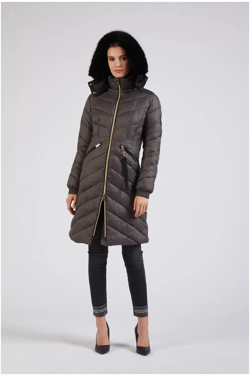 piumino avvitato con bordo al cappuccio asfalto 42