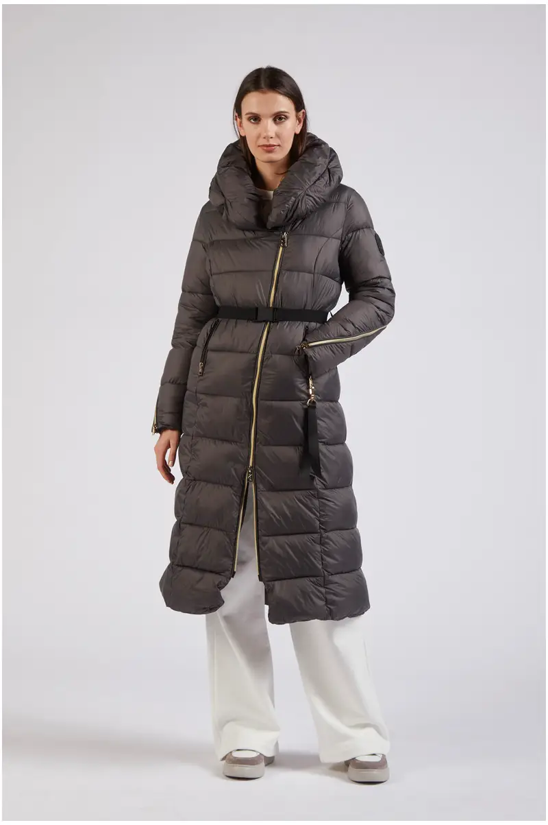 piumino con cintura elastica e collo avvolgente asfalto 40