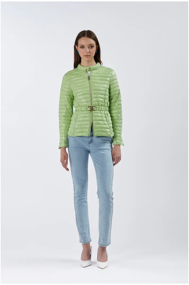 piumino con cintura elastica e fibbia logata pistacchio 38