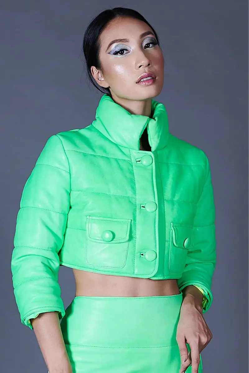 Piumino corto trapuntato in pelle verde fluo D'Arienzo, Seleziona Taglia S, Colore Verde