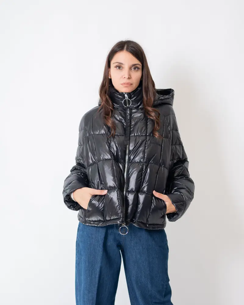 Piumino Trapuntato Cappuccio Nero