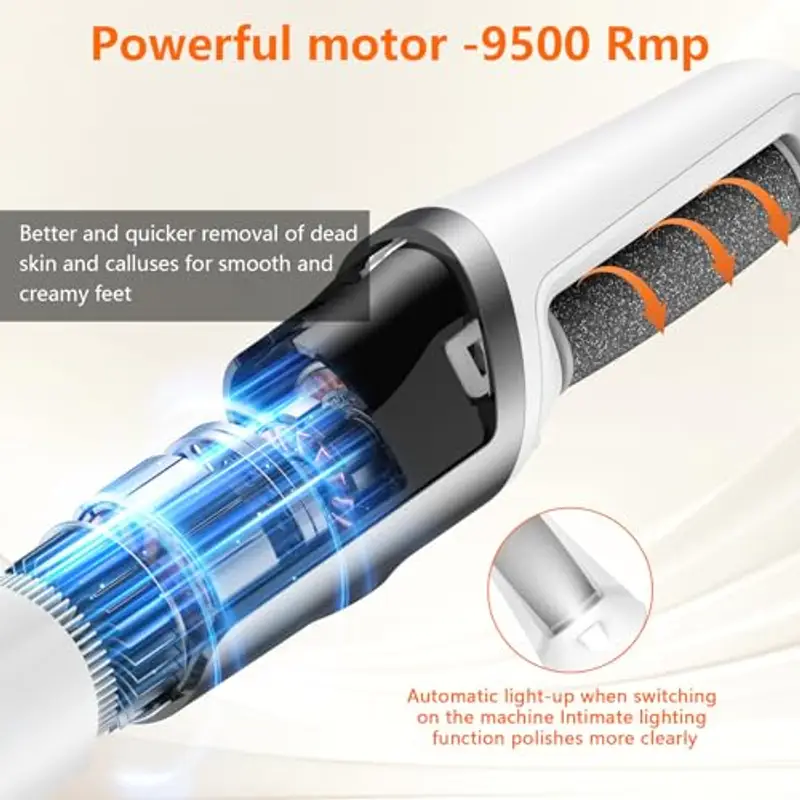 PKBD Pedicure Elettrico Professionale Piedi, Strumenti per la cura dei Piedi e Kit di Accessori, 3 Velocità, Impermeabile, Super Lunga Durata Della Batteria, Professionale Esfoliante, Bianco miniatura 2