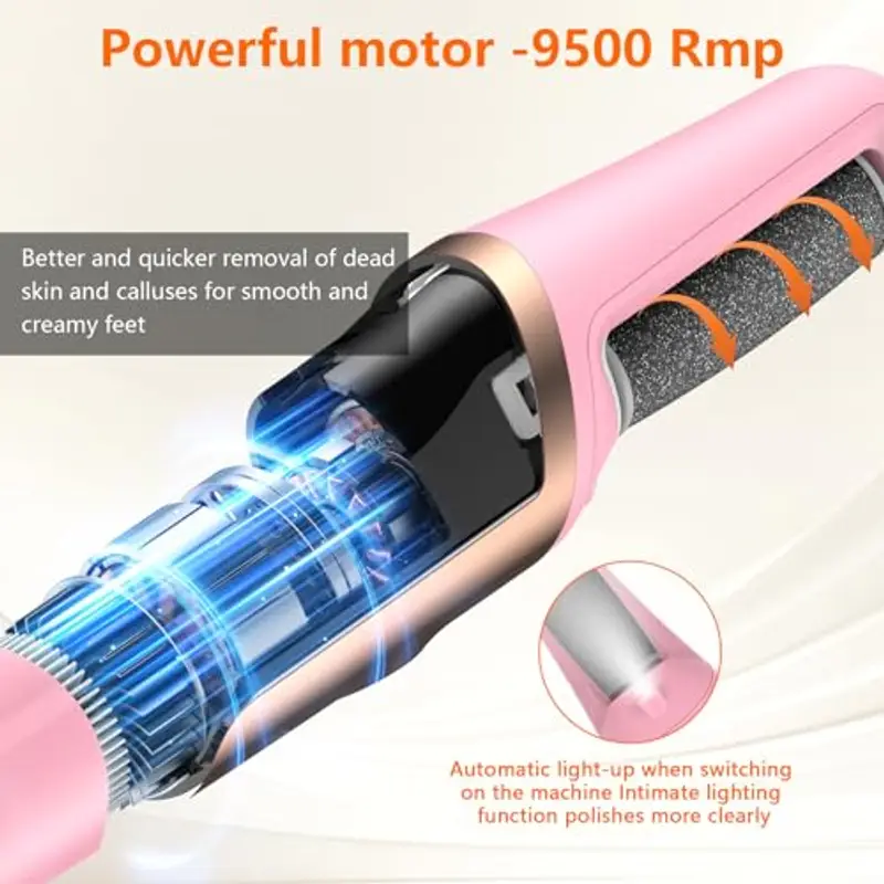 PKBD Pedicure Elettrico Professionale Piedi, Strumenti per la cura dei Piedi e Kit di Accessori, 3 Velocità, Impermeabile, Super Lunga Durata Della Batteria, Professionale Esfoliante, Rosa miniatura 2