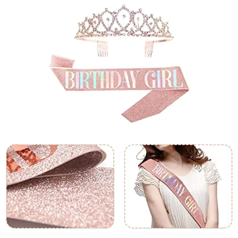 PLABBDPL 1*Compleanno Crown, 1*"Birthday Girl Cintura di Compleanno, Regali per Compleanno Ragazza per la Cena di miniatura 2