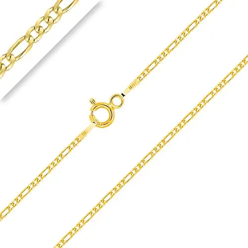 PLANETYS - Catenina per Bambini Argento Sterling 925 Placcato Oro 18K Modello Figaro (1+3) Larghezza: 1.5 mm Lunghezza: