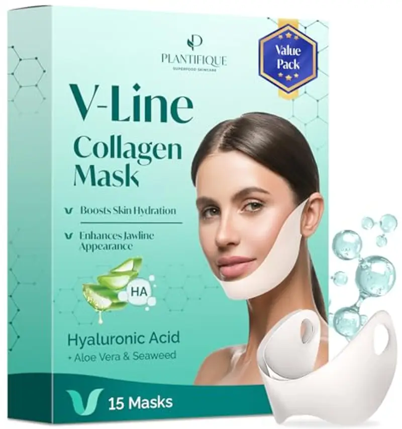 PLANTIFIQUE Doppio Mento Cintura Viso V-Line | Maschere Rassodanti per un Contorno Viso Scolpito e Tonico | Soluzione