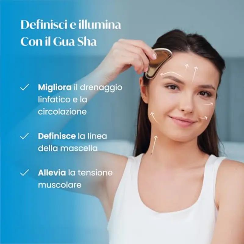 PLANTIFIQUE Gua Sha Viso Acciaio Inox | Guasha Pietra Massaggiatore Antirughe | Kit Skincare Face Massager | Idea Regalo Completo Facciale Corpo Piedi Massaggio Originale miniatura 2