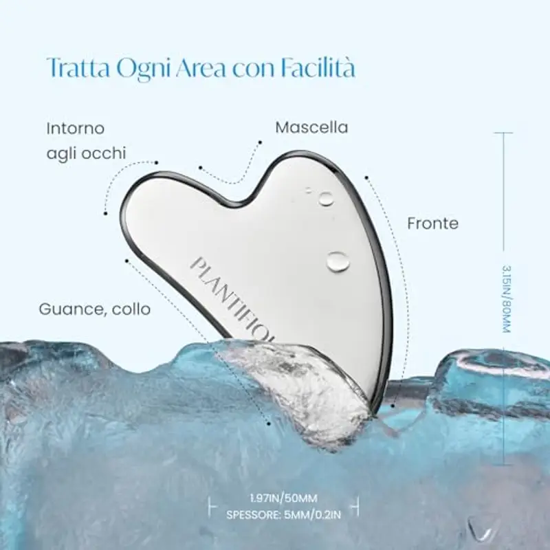 PLANTIFIQUE Gua Sha Viso Acciaio Inox | Guasha Pietra Massaggiatore Antirughe | Kit Skincare Face Massager | Idea Regalo Completo Facciale Corpo Piedi Massaggio Originale miniatura 3
