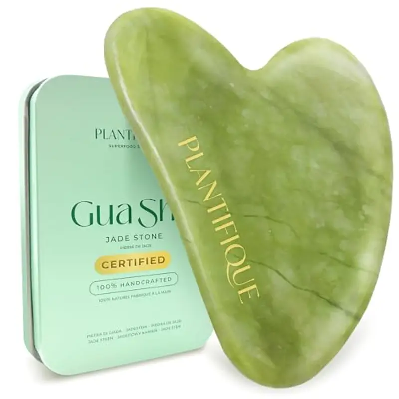 PLANTIFIQUE Gua Sha Viso Giada | Jade Guasha Pietra Massaggiatore Antirughe | Kit Skincare Face Massager | Idea Regalo Completo Facciale Corpo Piedi Massaggio Originale