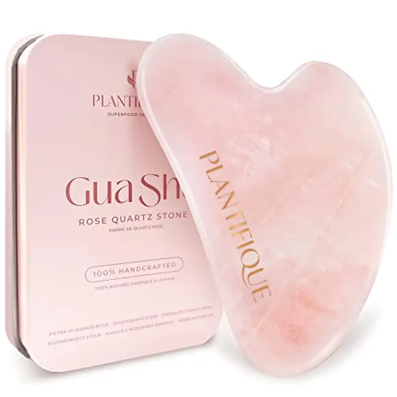 PLANTIFIQUE Gua Sha Viso Quarzo Rosa | Guasha Pietra Massaggiatore Antirughe | Kit Skincare Face Massager | Idea Regalo Completo Facciale Corpo Piedi Massaggio Originale