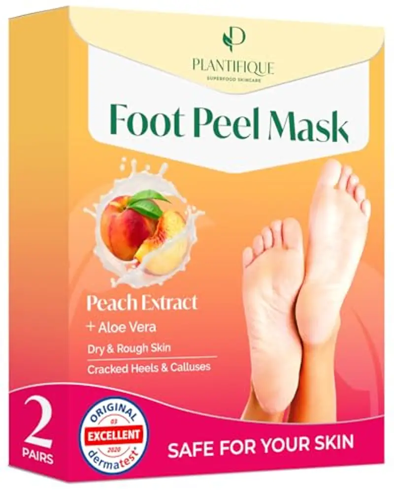 PLANTIFIQUE Maschera Piedi Esfoliante | Trattamento Calli e Duroni | Cura e Scrub Piedi | Peeling Piedi Forte | Pulizia Talloni Screpolati | Foot Peel Mask Calzini Pedicure Peel Off | Pesca 1 Paia