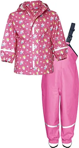 Playshoes - Regenanzug Sterne, Reflektoren, abnehmbare Kapuze, impermeable Bambina, Rosa (pink 18), 80