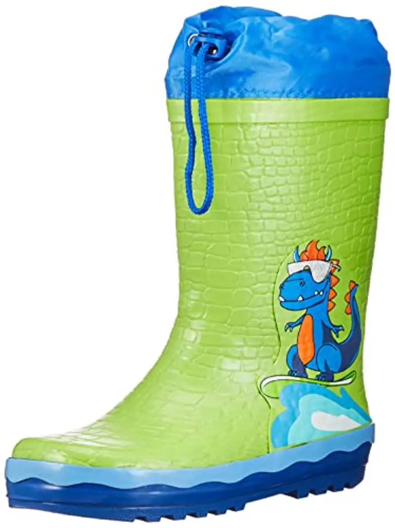 Playshoes Stivali di Gomma Con Coulisse Unisex - Bambini e ragazzi, Dinosauro, 22 EU