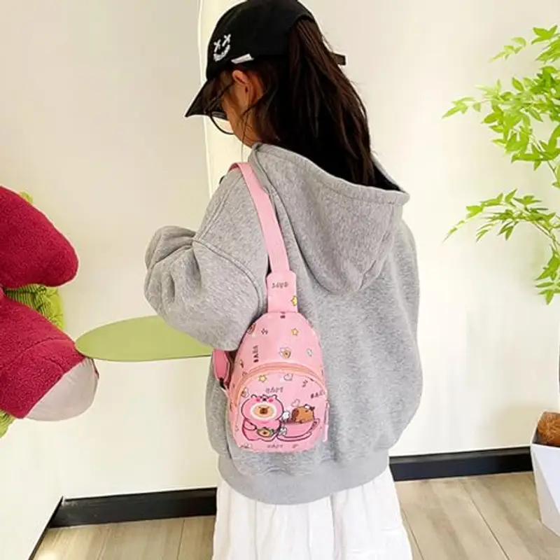 PLCPDM Bambini Imbracature Bag Cartoon Bambini Borsa Da Viaggio Petto Crossbody Minis Zaino Daypack Per Ragazze Ragazzi Fannys Pacchetti Imbracature, Marrone miniatura 3