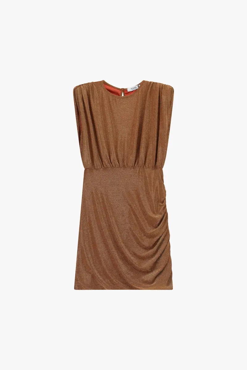 Abito corto arricciato con spalline ampie Bronzo