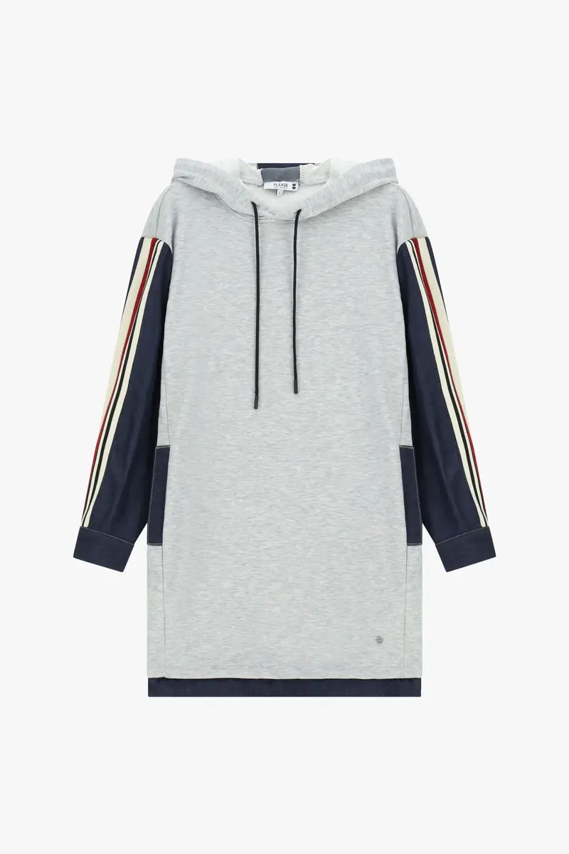 Abito corto con cappuccio e maniche a blocchi colore Grigio chiaro