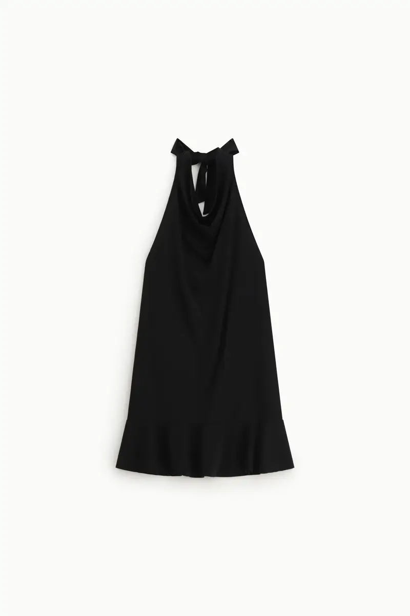 Abito corto con scollo all’americana e balza Nero