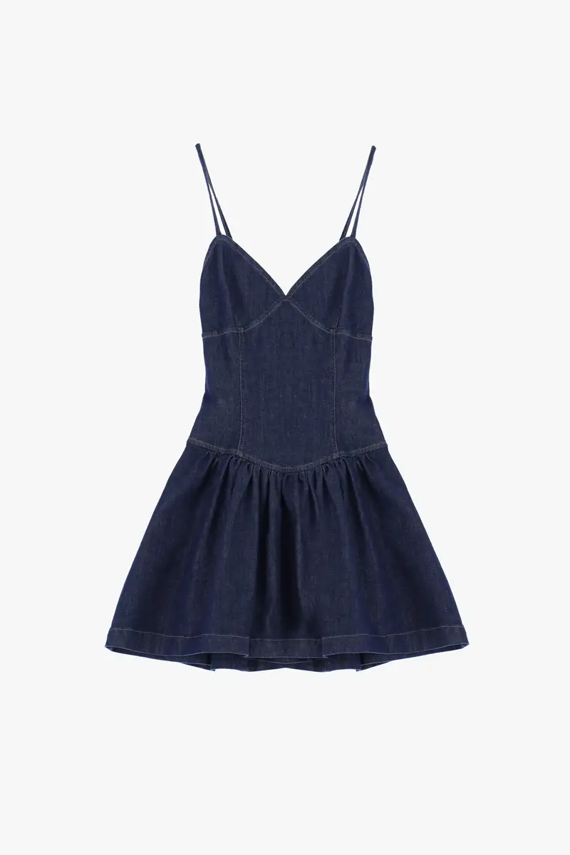 Abito corto con spalline e zip posteriore Blu denim