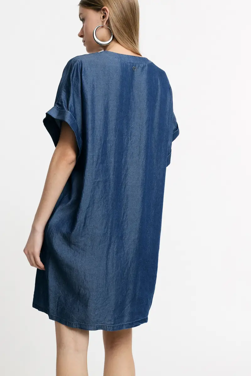 Abito corto scollo a v piega frontale relaxed Blu denim miniatura 3