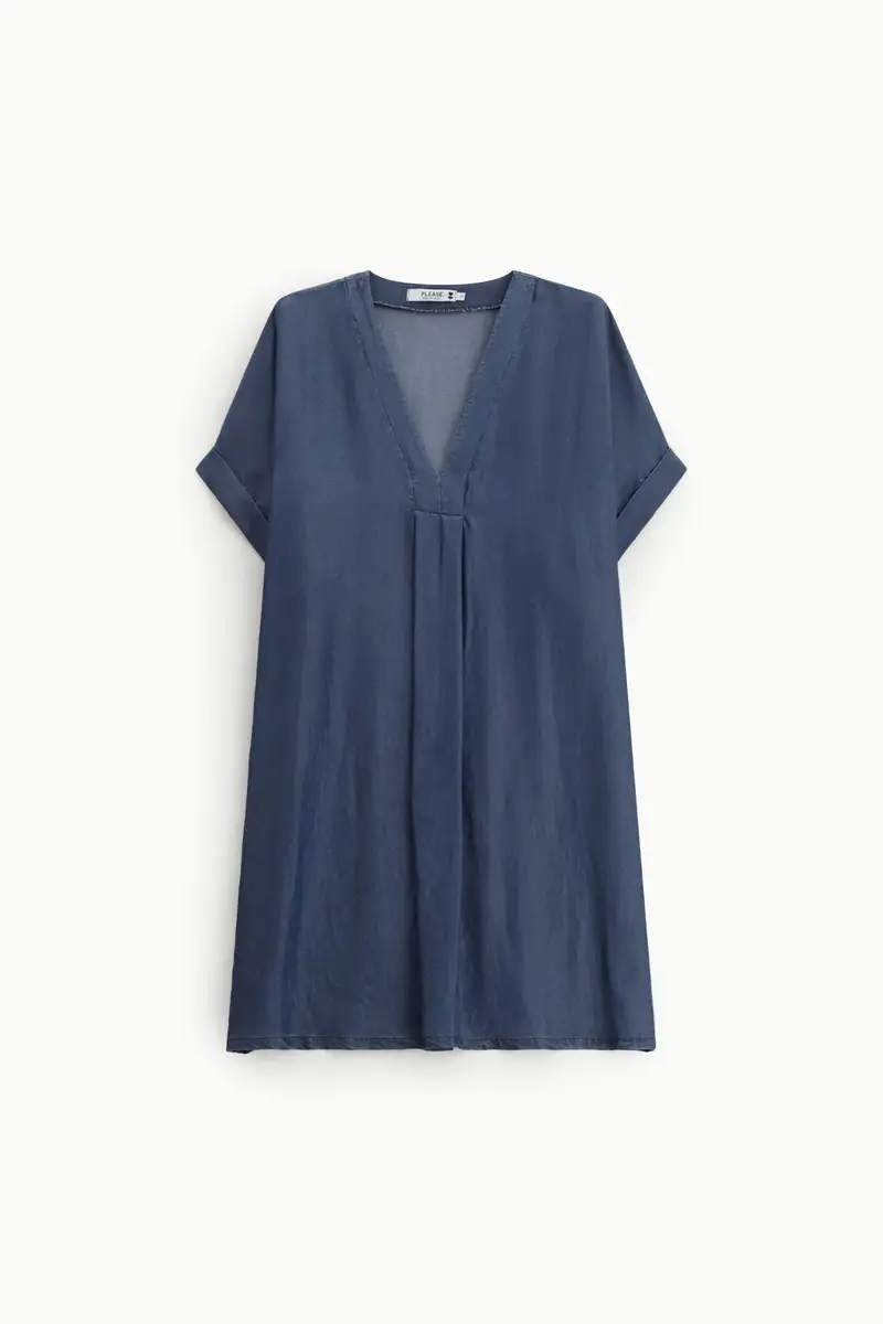 Abito corto scollo a v piega frontale relaxed Blu denim