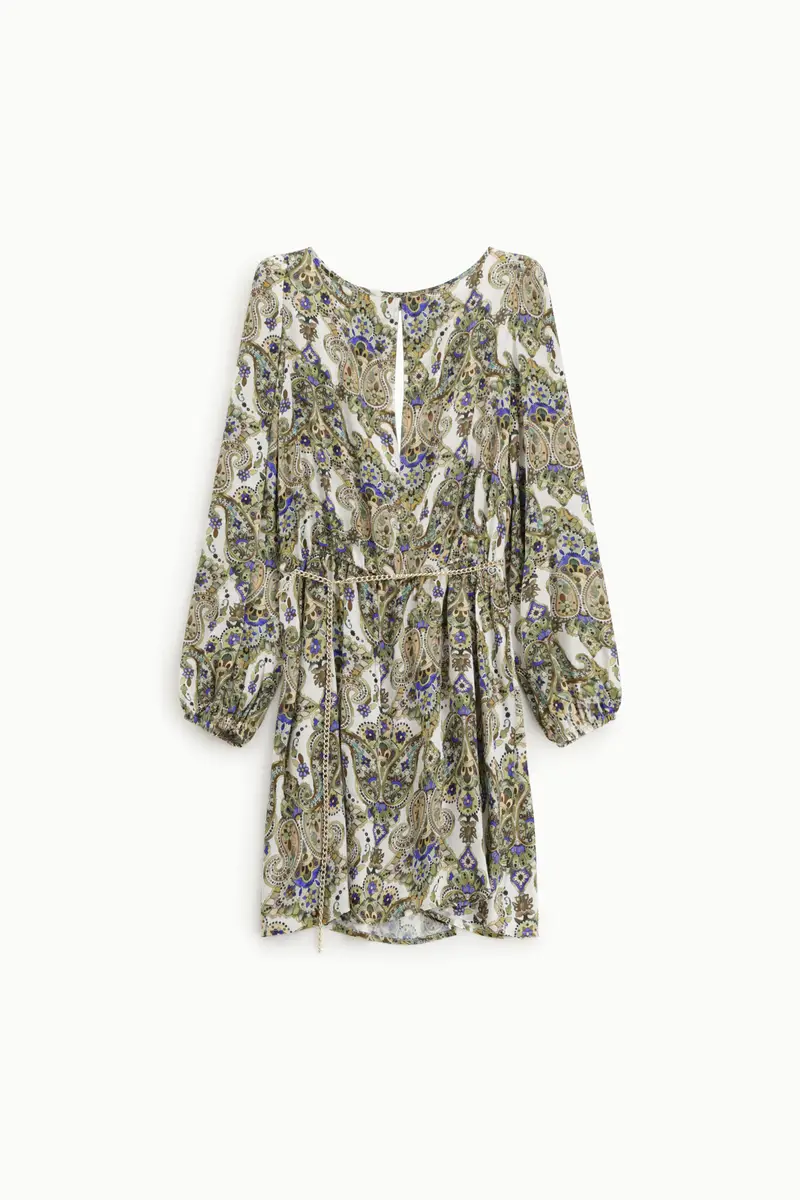 Abito corto stampa paisley con maniche lunghe Bianco