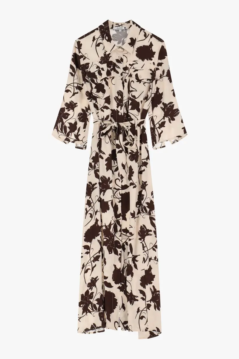 Abito lungo con motivo floreale Beige