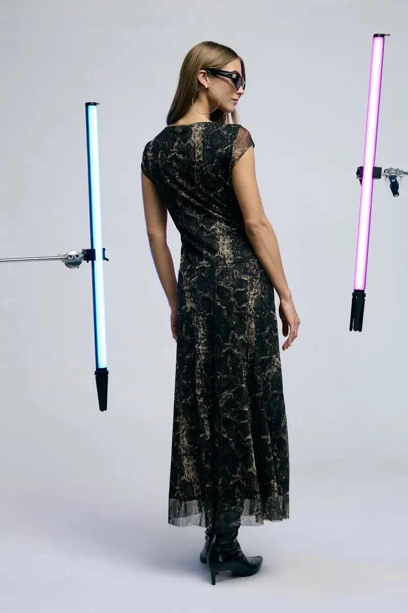 Abito lungo stampa animalier con arricciature Moro miniatura 3