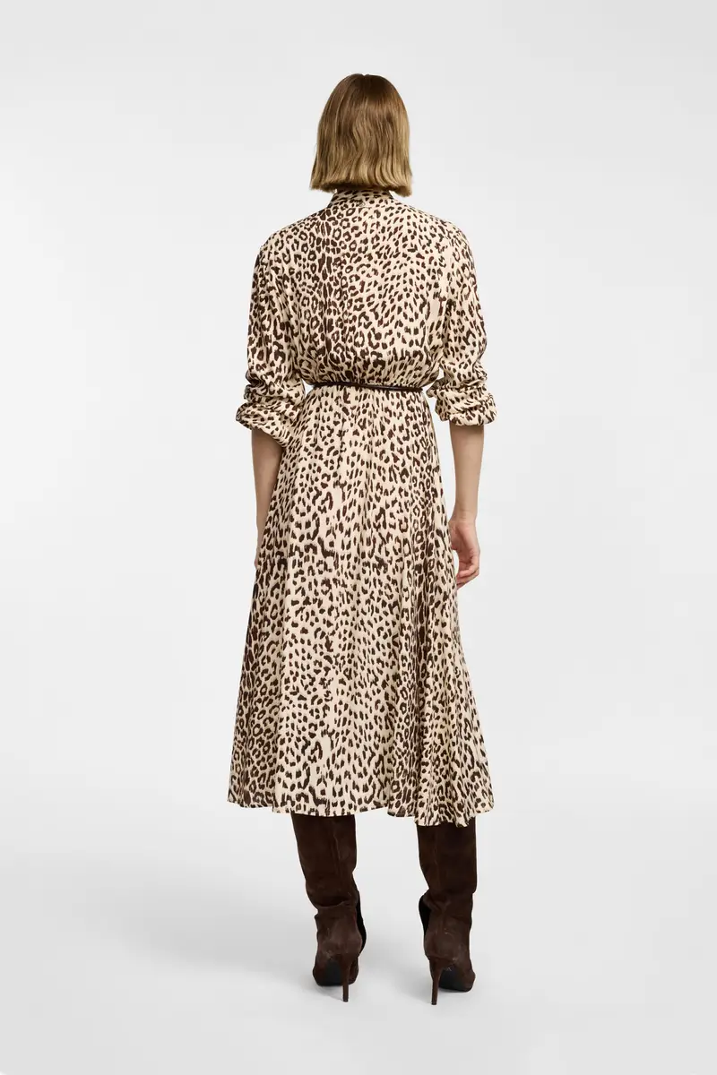 Abito midi stampa animalier con cintura Beige miniatura 3