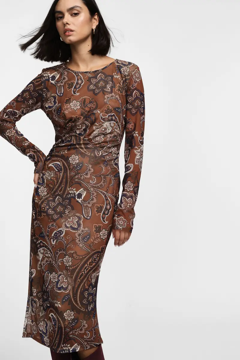 Abito midi stampa paisley manica lunga Moro miniatura 2