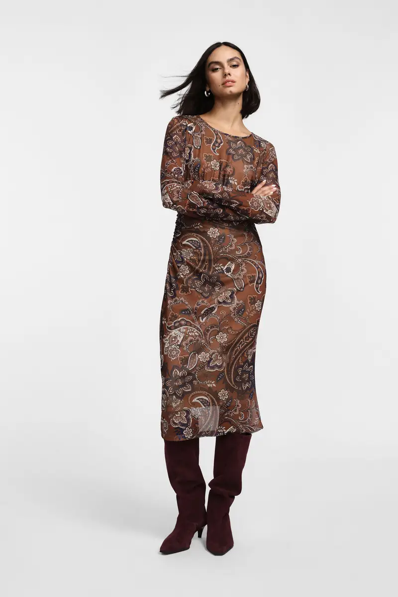 Abito midi stampa paisley manica lunga Moro miniatura 3