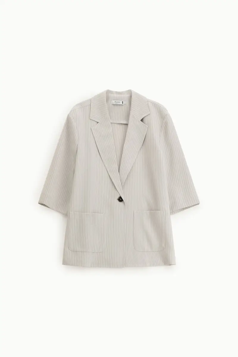 Blazer a righe con maniche tre quarti e chiusura a bottone Gesso