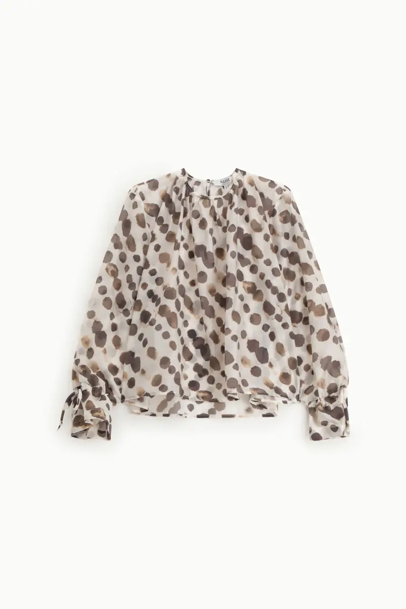 Blusa ampia stampa pois maniche lunghe con laccetti Avorio