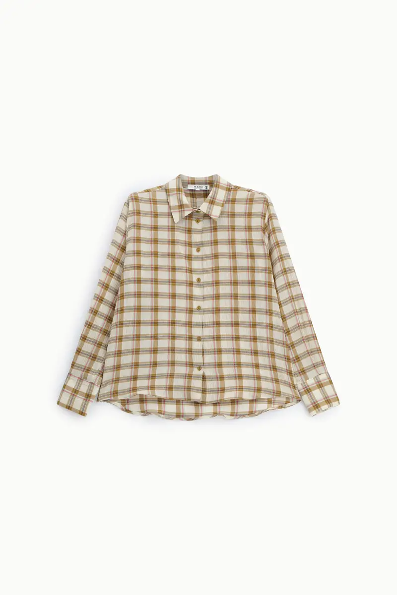 Camicia a quadri con colletto classico e maniche lunghe Ocra