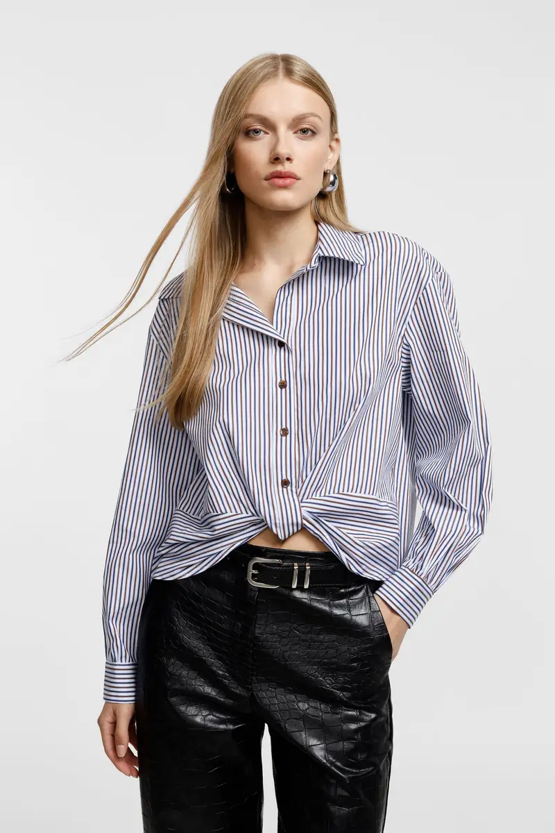 Camicia a righe, collo classico, nodo frontale Bianco miniatura 2