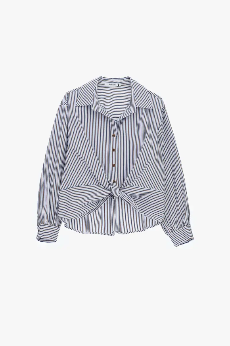 Camicia a righe, collo classico, nodo frontale Bianco