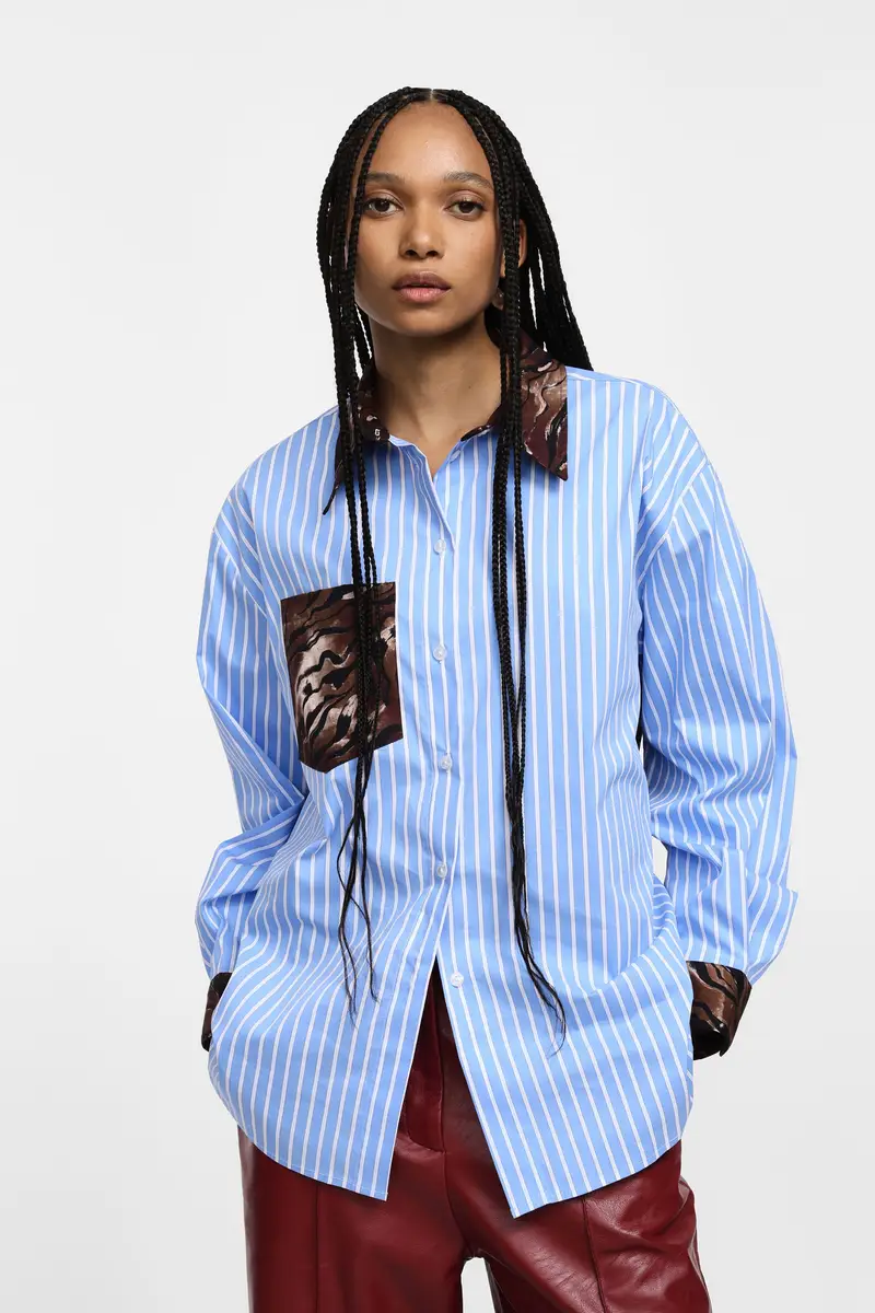 Camicia a righe con dettagli speciali Celeste miniatura 2