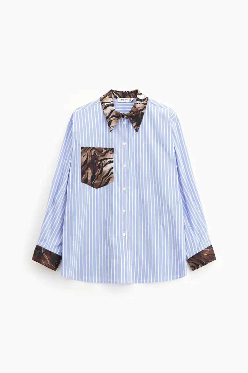 Camicia a righe con dettagli speciali Celeste