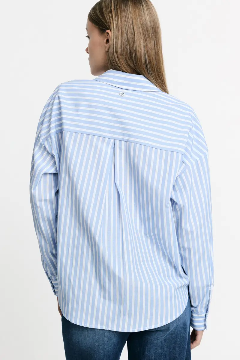 Camicia a righe con tasca e dettagli traforati Azzurro miniatura 3