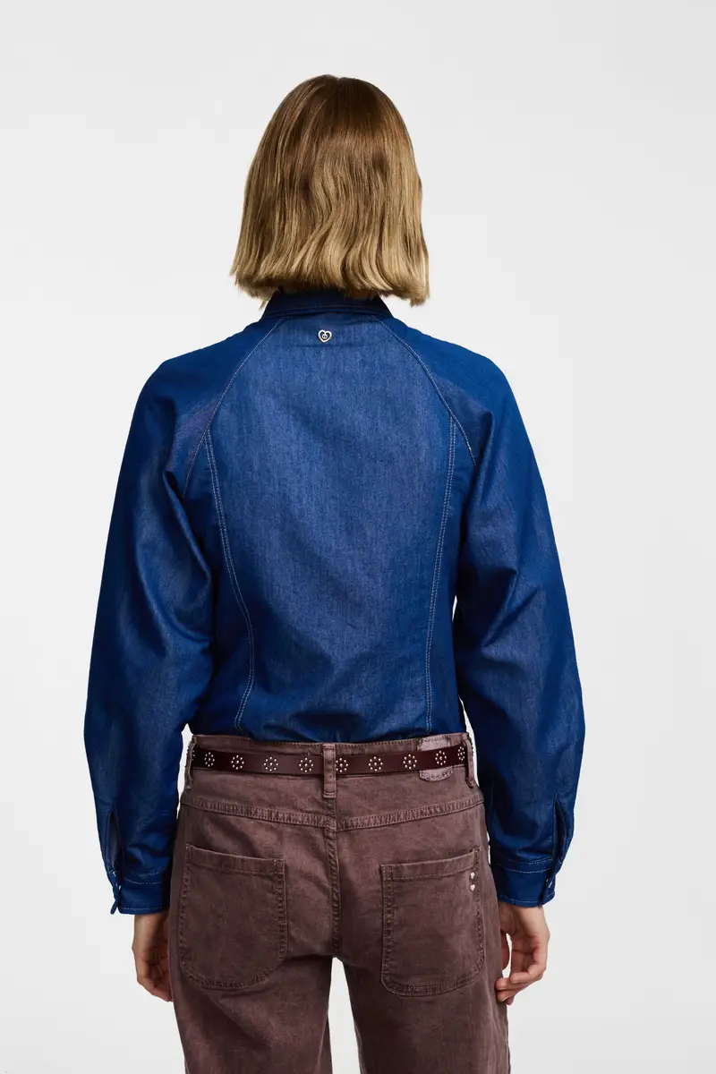 Camicia con bottoni e cuciture sagomate Blu denim miniatura 3