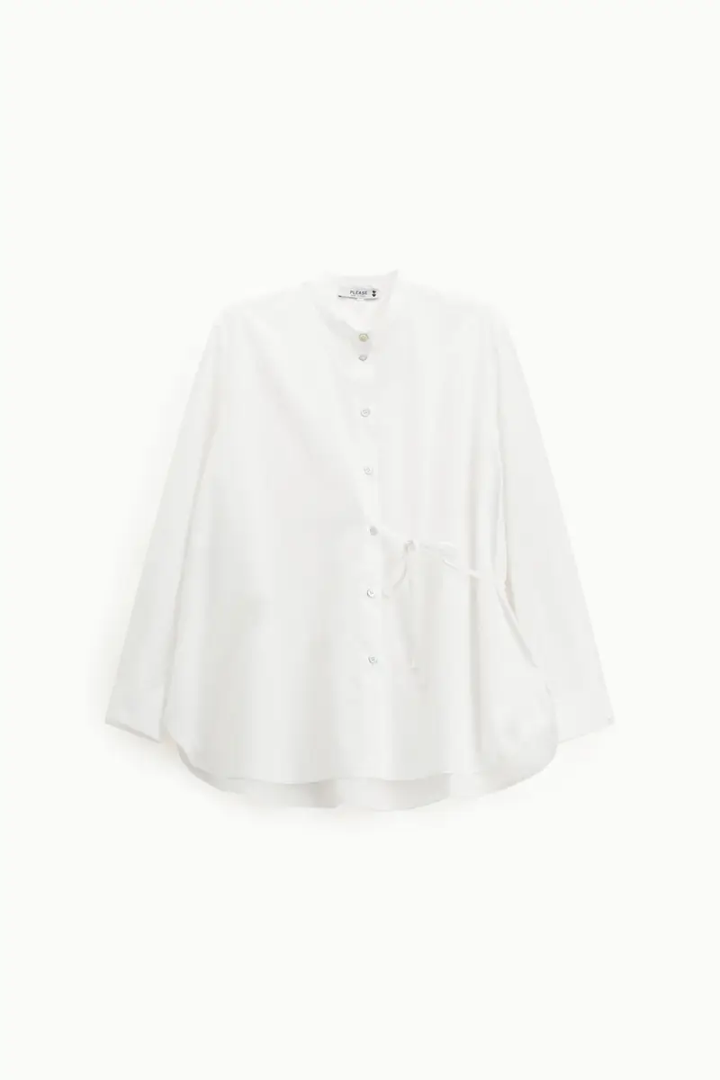 Camicia con colletto alla coreana e coulisse laterale Bianco
