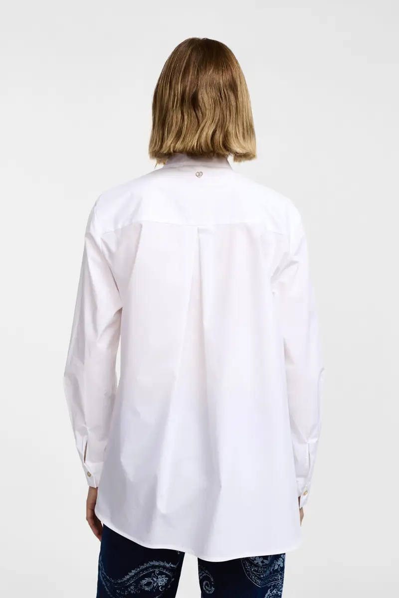 Camicia con colletto alla coreana e coulisse laterale Bianco miniatura 3