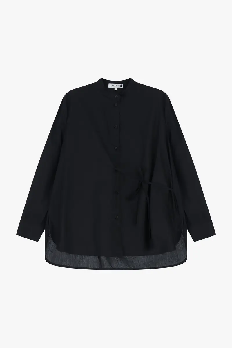 Camicia con colletto alla coreana e coulisse laterale Nero