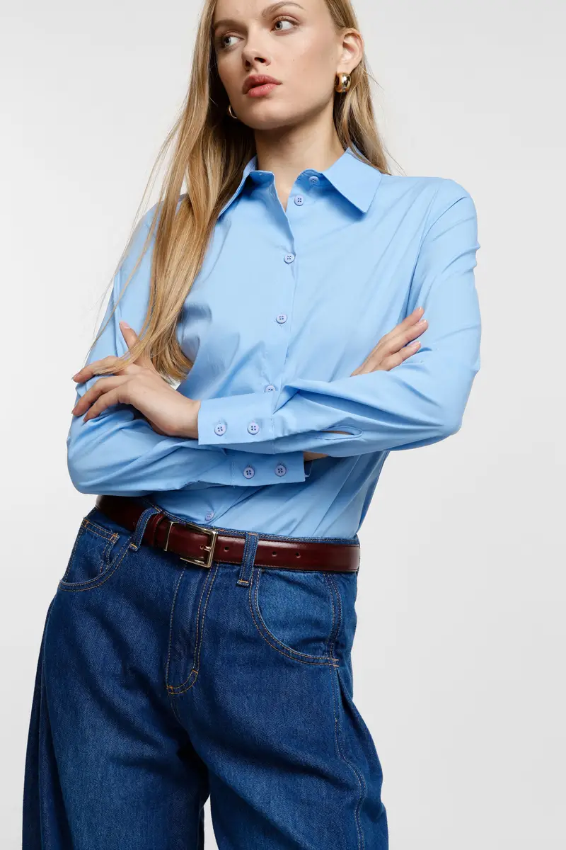 Camicia con colletto classico Azzurro miniatura 2