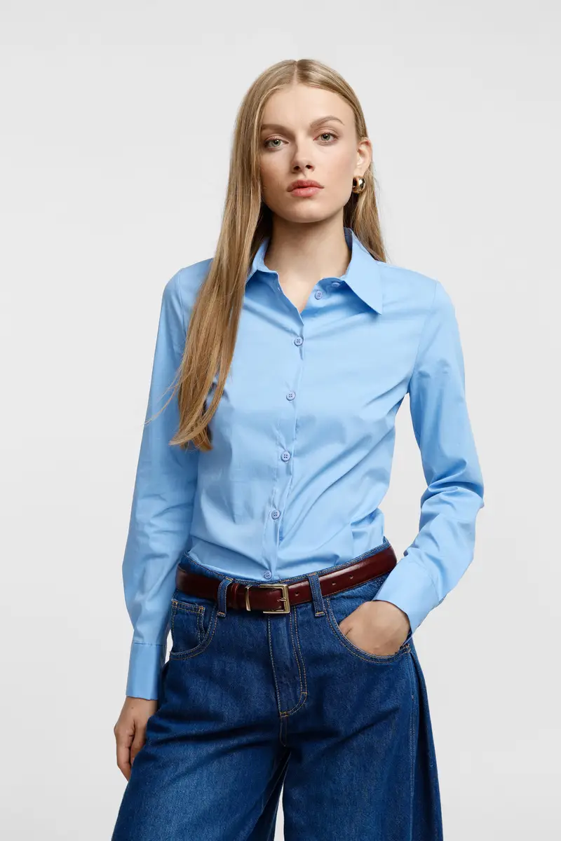 Camicia con colletto classico Azzurro miniatura 3
