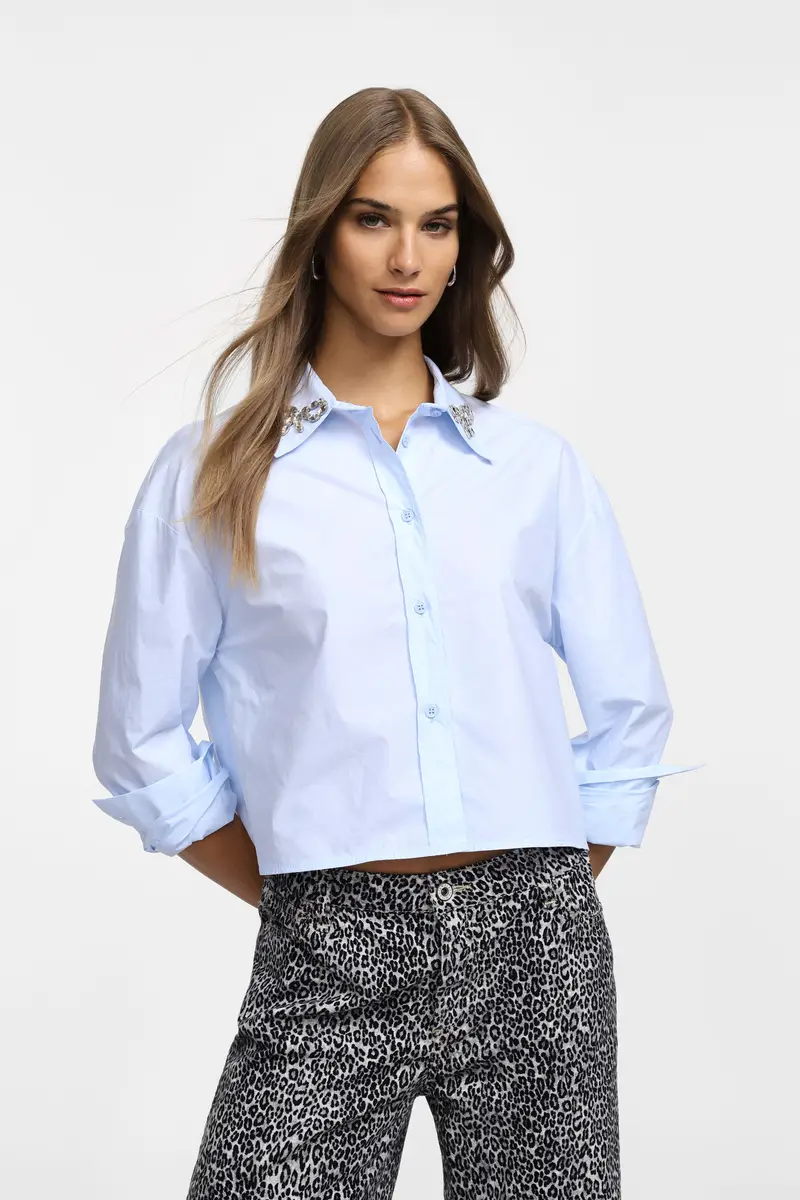 Camicia con colletto decorato e bottoni Azzurro miniatura 2