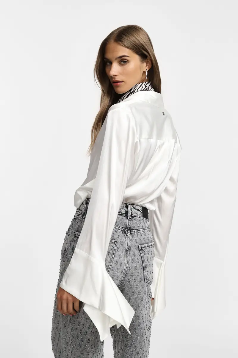 Camicia con maniche lunghe svasate Bianco miniatura 3