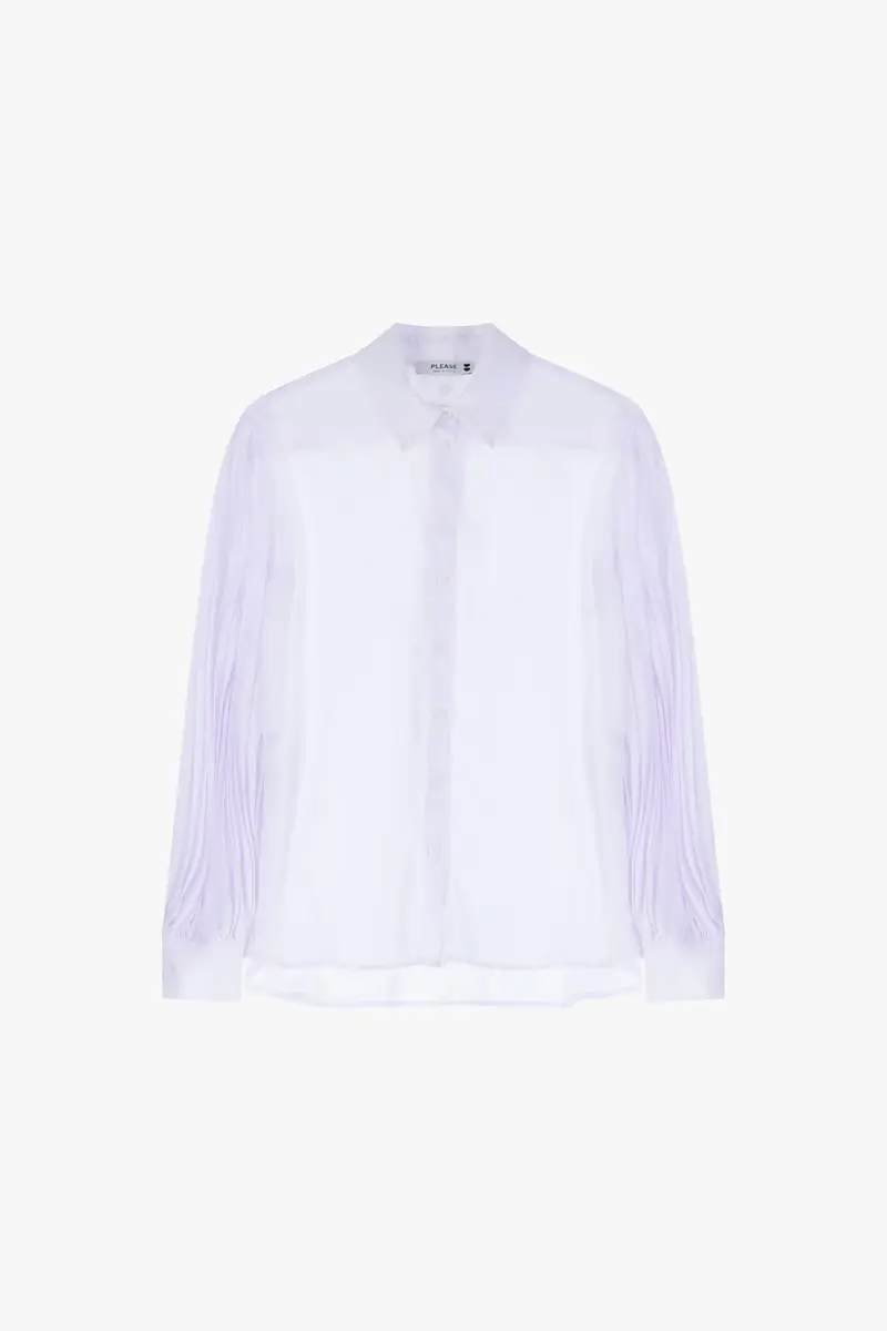 Camicia con maniche plissettate e classico colletto Bianco