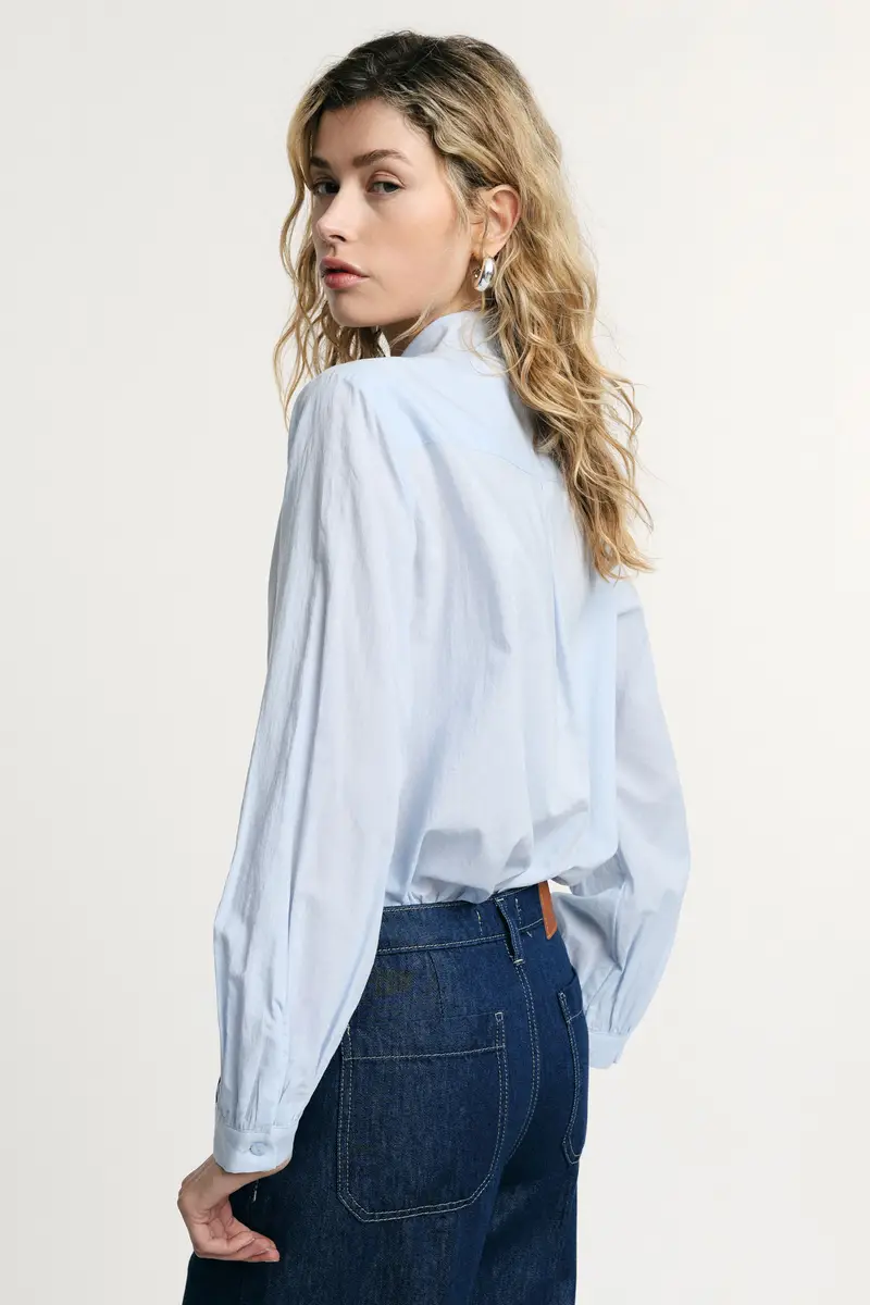 Camicia con ricami applicati e maniche lunghe Celeste miniatura 3